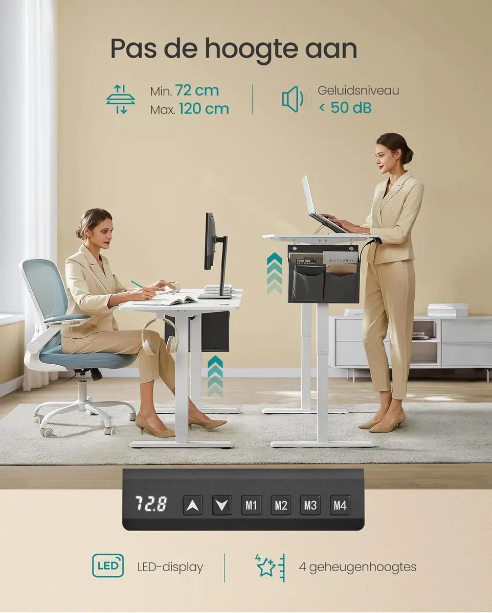 Songmics LSD136W01 Elektrisch Bureau - 70x160cm - Wit - afbeelding 4 van 6