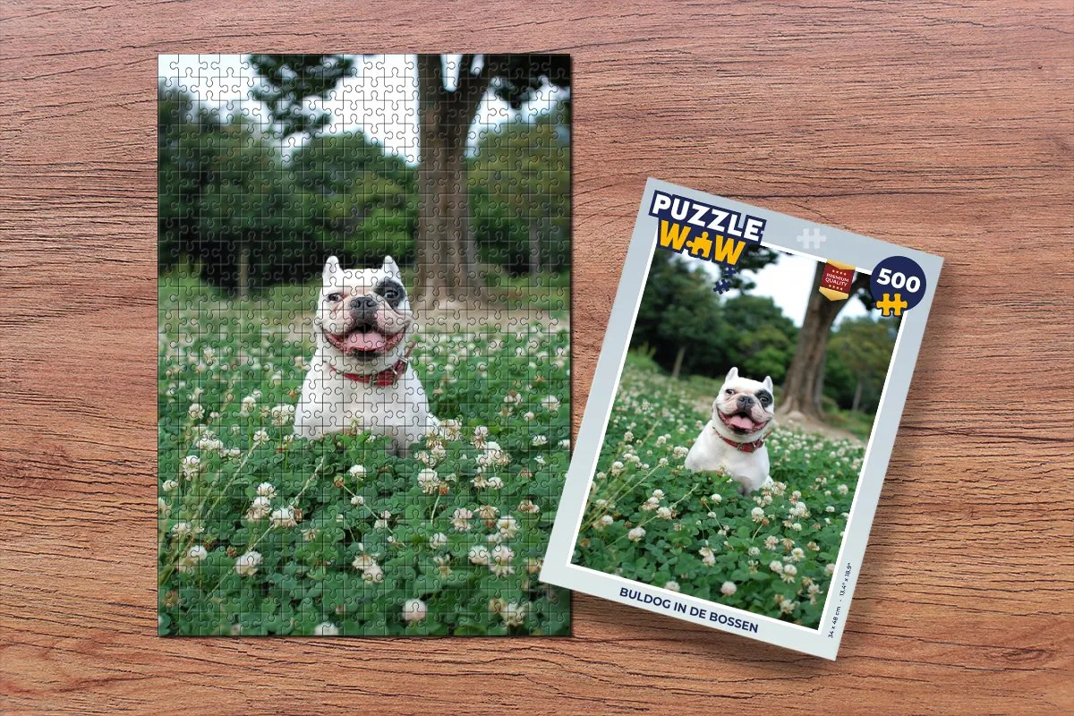 PuzzleWow Bulldog Bloemen Legpuzzel 500 Stuks - Multicolor