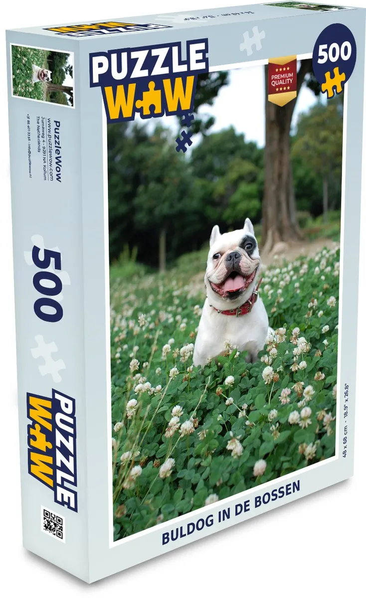 PuzzleWow Bulldog Bloemen Legpuzzel 500 Stuks