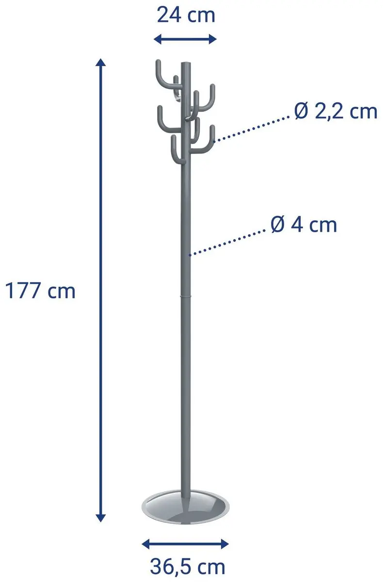 MAUL MAULpolaris Lite Kapstok 8 Haken - 177cm Grijs - afbeelding 2 van 6