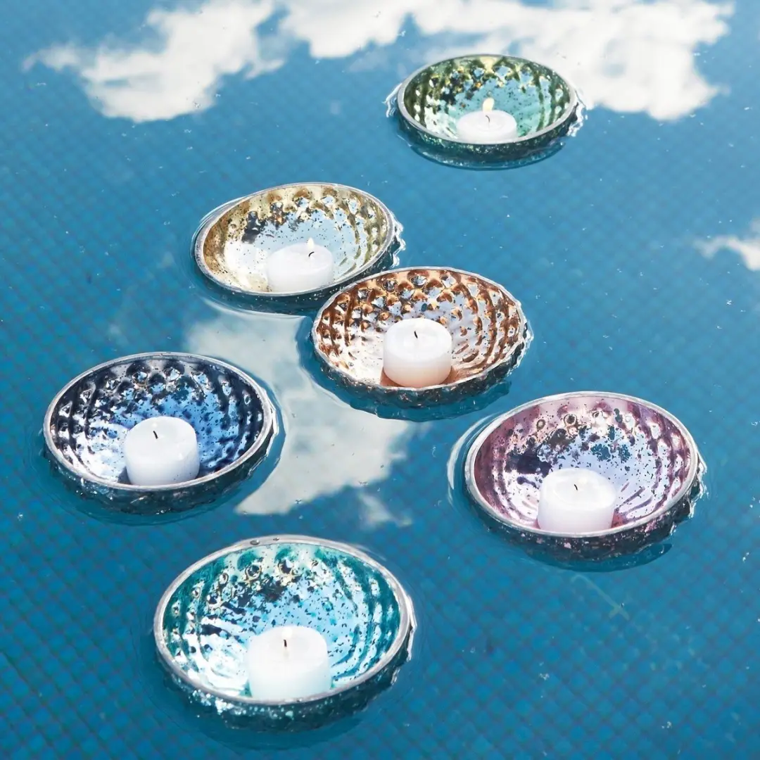 Loberon Drijfwindlicht Leela - 6 Stuks - Ø12cm - Bont - afbeelding 4 van 5