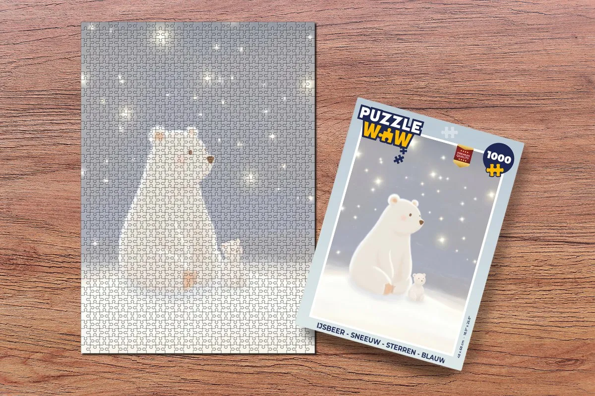 PuzzleWow IJsbeer Sneeuw Sterren Legpuzzel 1000 Stuks - Blauw