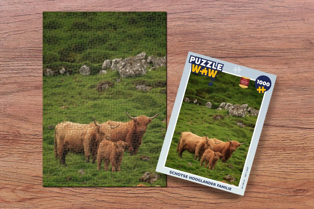 PuzzleWow Schotse Hooglander Familie Legpuzzel 1000 Stuks - Multicolor