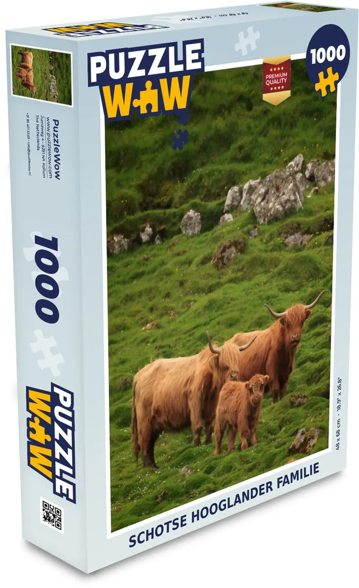 PuzzleWow Schotse Hooglander Familie Legpuzzel 1000 Stuks