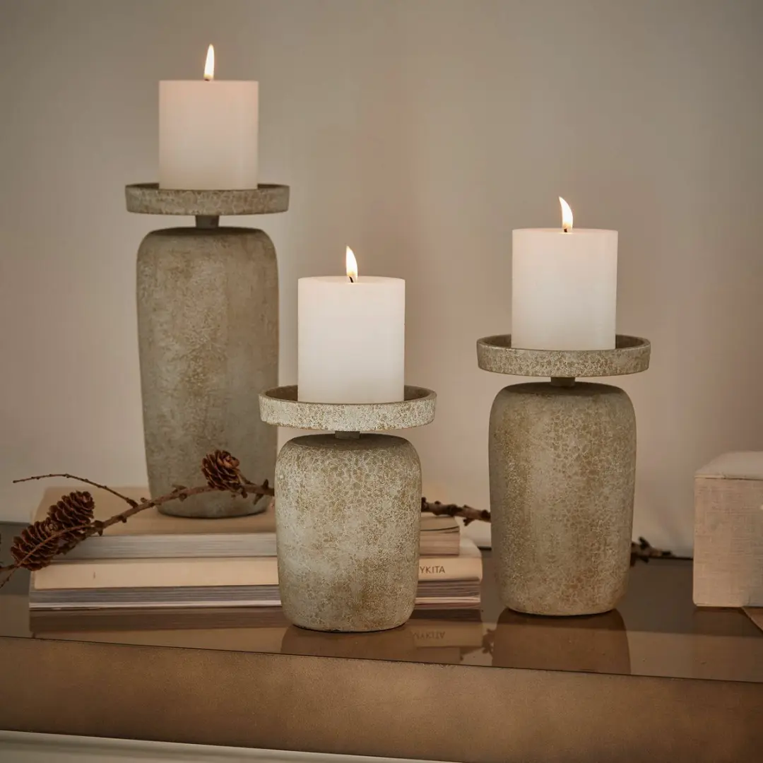 Loberon Amsley Kaarsenhouder Set - 3 Stuks Grijs - afbeelding 3 van 4