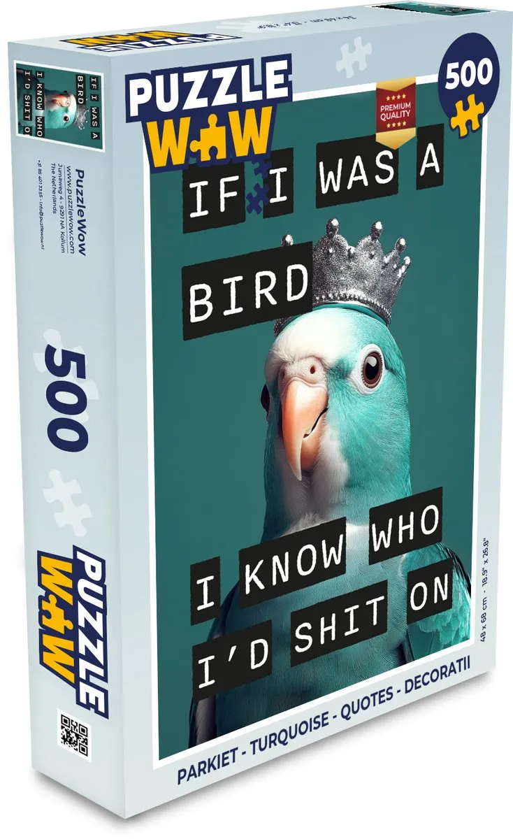 PuzzleWow Parkiet Quotes Legpuzzel 500 Stuks - Turquoise