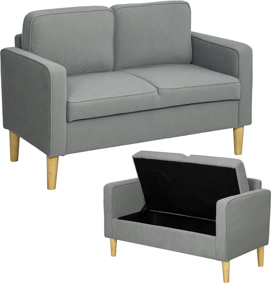 HOMCOM-2 Sitzer Sofa-Polyester-117L x 63B x 79H cm-Hellgrau