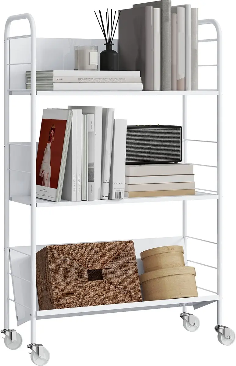 Homcom Bookshelf-Metaal, Kunststof-69L x 26B x 108H cm-Wit
