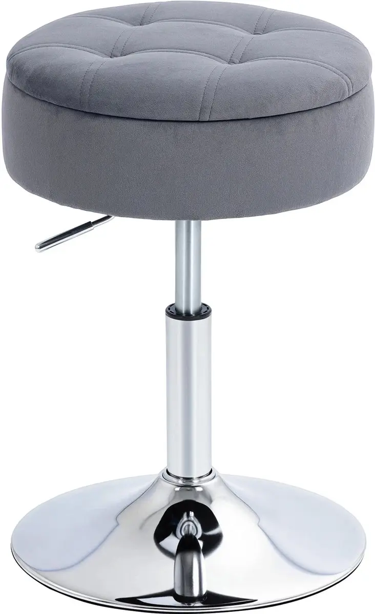 Homcom Barstool-Polyester, Staal-Ø39 x 49-65H cm-Grijs
