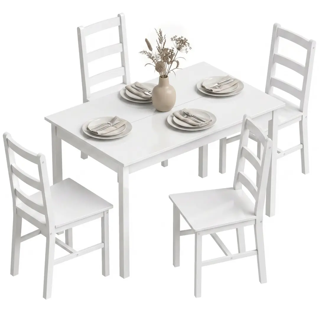HOMCOM Dining Table Set-Kiefernholz-118L x 73B x 75H cm-Weiß