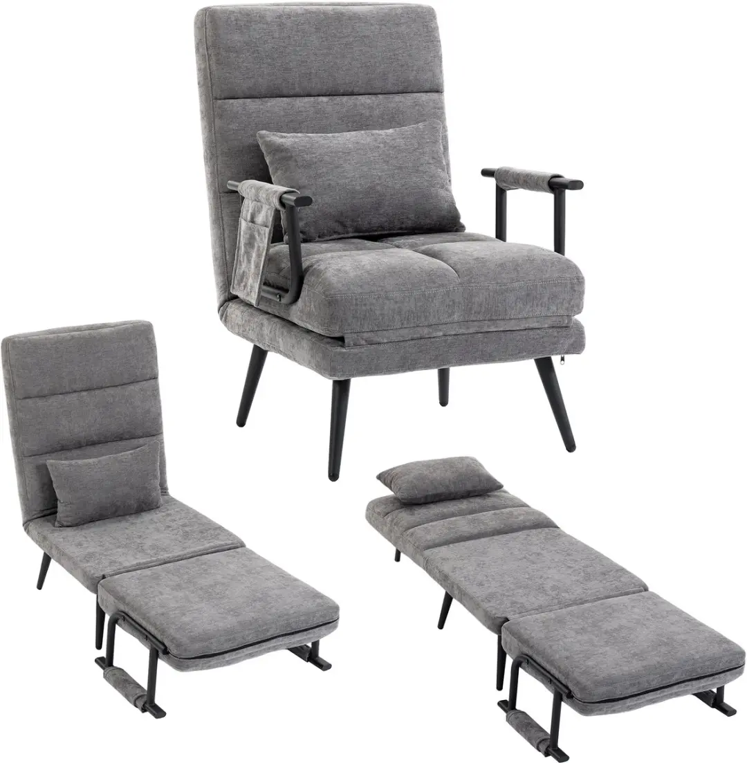 HOMCOM Chair Bed-Chenille (100 % Polyester), Metall-73L x 67B x 96H cm-Grau