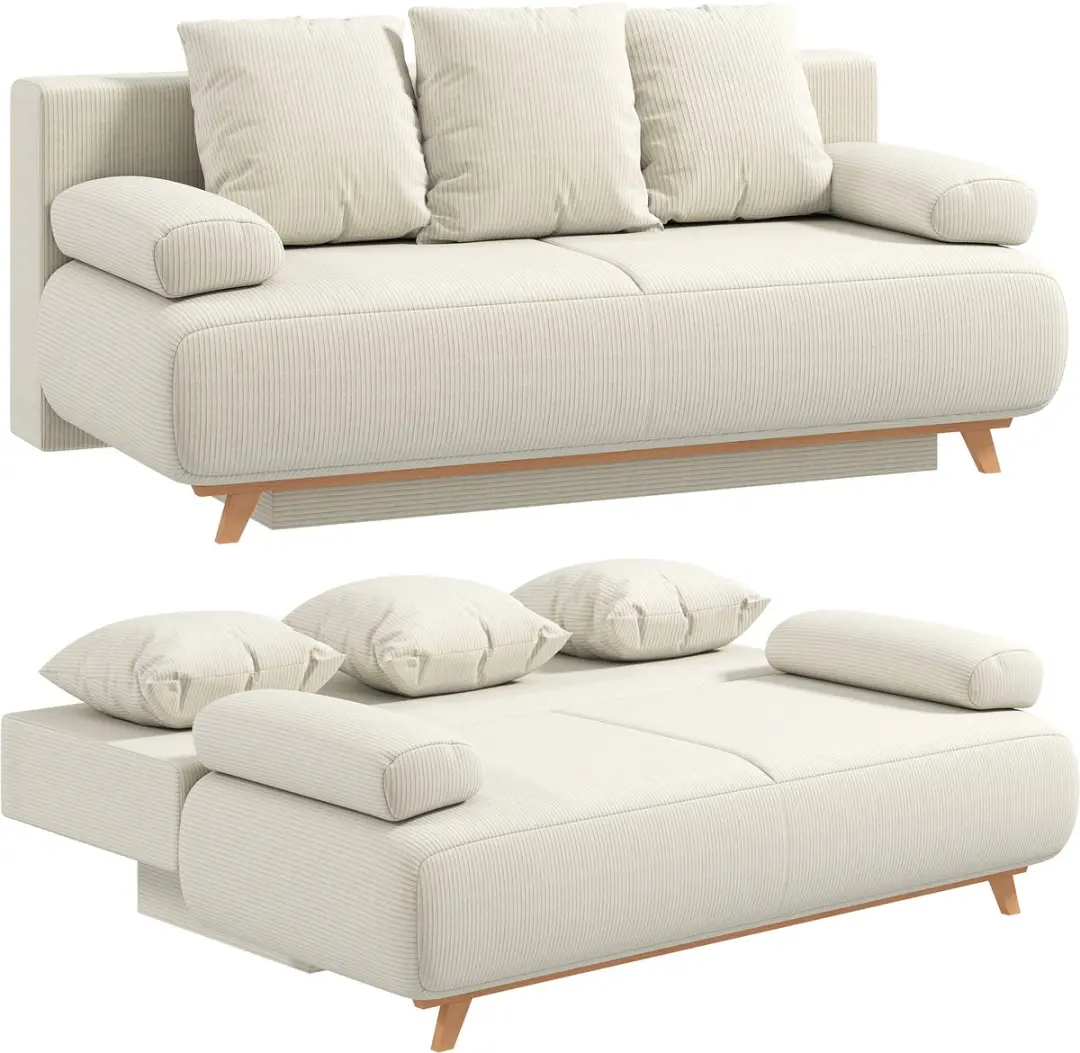 HOMCOM Sofa Bed-Cord (90 % Polyester, 10 % Nylon)-188 x 100 x 84 cm-Beige