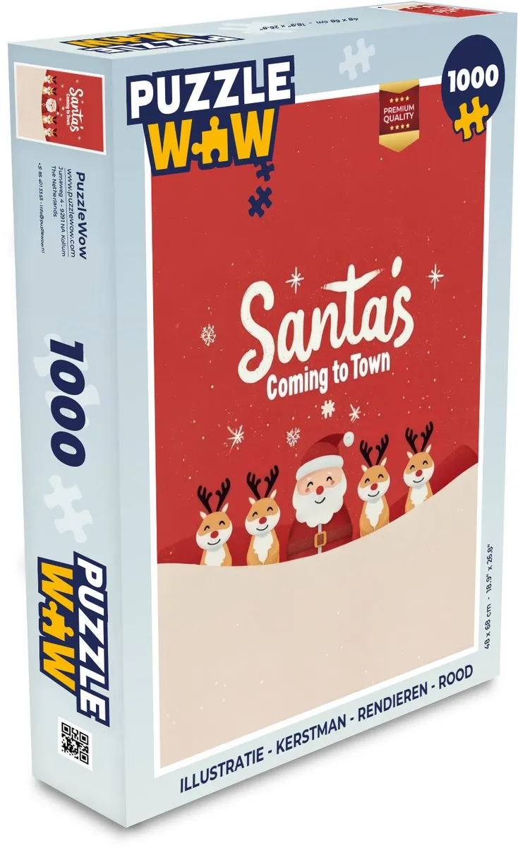 PuzzleWow 1000 Stuks Kerstpuzzel Kerstman & Rendieren