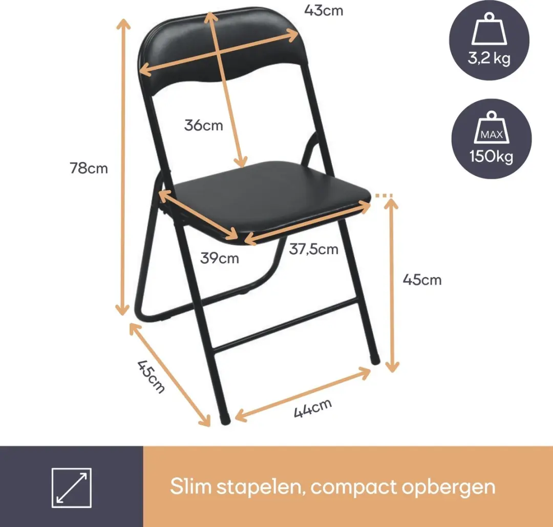Perel FP168B Klapstoel - 90 kg - Zwart - afbeelding 6 van 6