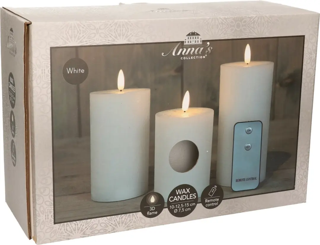 Anna's Collection LED Stompkaarsen 3 Stuks - Wit - afbeelding 2 van 6
