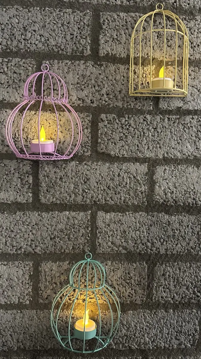 Metalen wanddecoratie theelicht houders