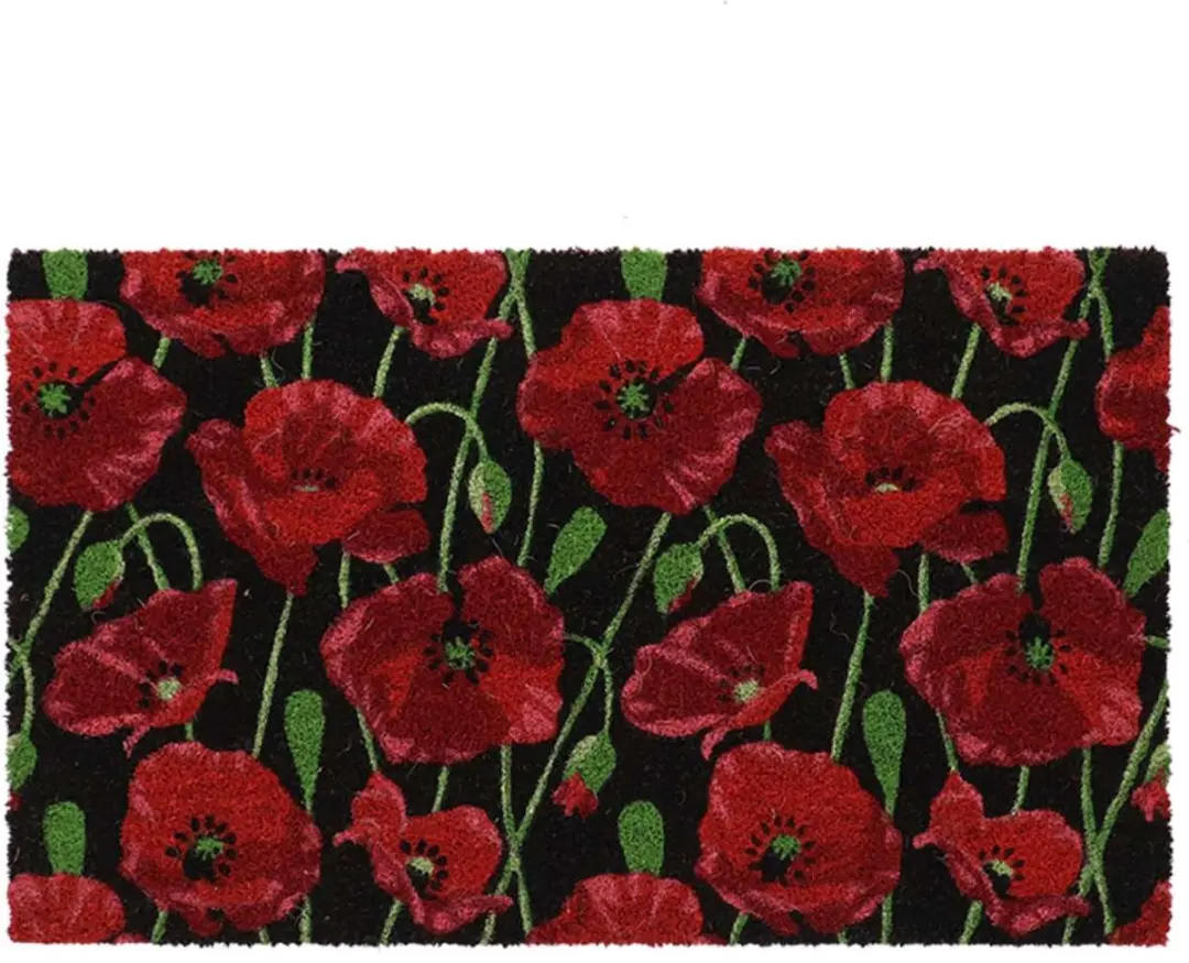 Esschert Design deurmat kokos rode klaproos zwart 75 x 45 cm