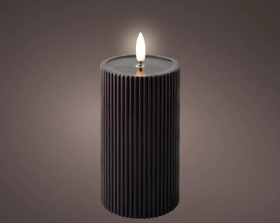 LED ribbel wax kaars zwart met vlam-effect