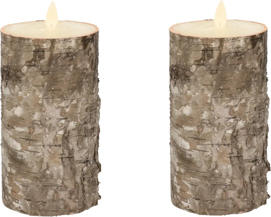 2x Bruine berkenhout kleur Led kaars / stompkaars 15 cm