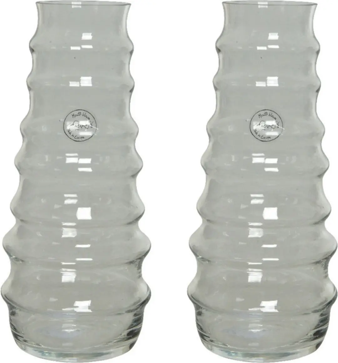 Set van 2x stuks handgemaakte vazen/bloemenvazen ribbel 3,5 liter van glas 13 x
