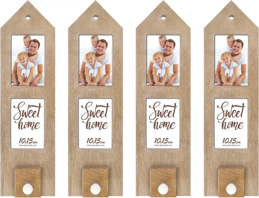 4x stuks houten fotolijstje met haakje 54 x 15 cm geschikt voor een foto van 10