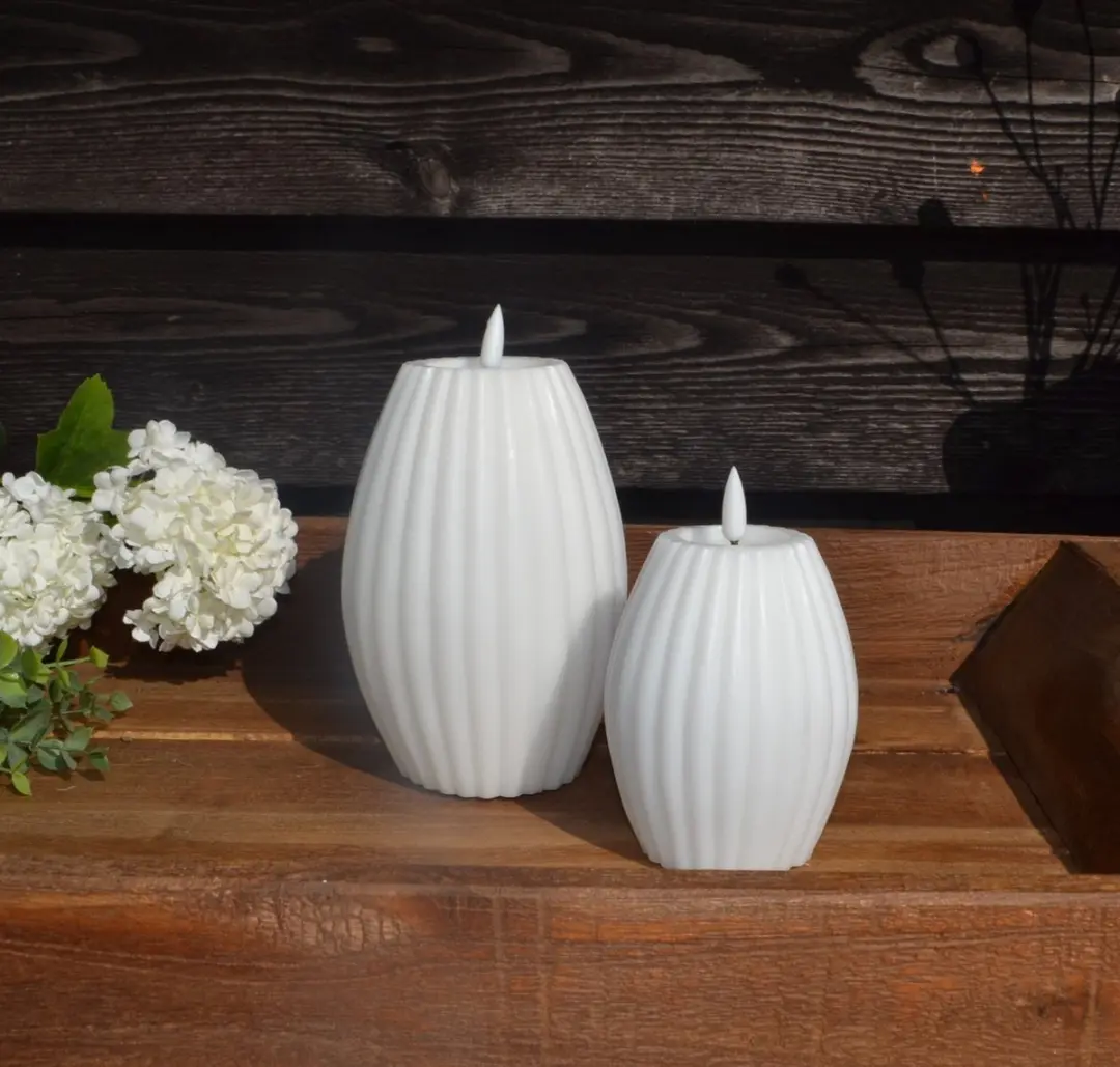 Deluxe Homeart LED Ribbelkaars Set van 2 Wit 10x15cm en 7,5x10cm