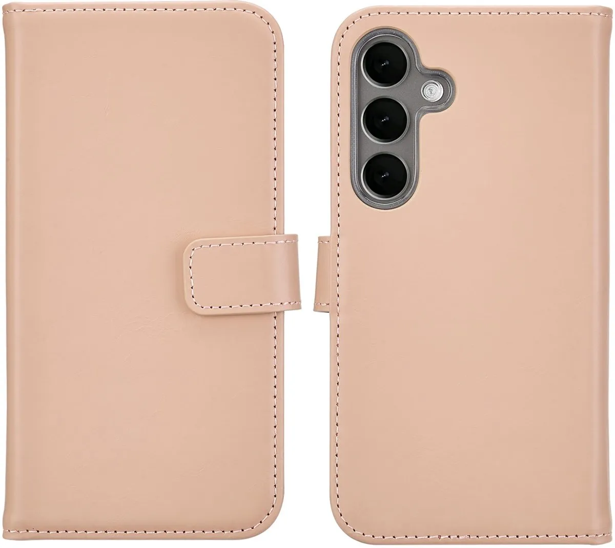 Selencia Hoesje Samsung Galaxy S25 Plus Echt Lederen Bookcase - 3 Pasjes - Lichtroze