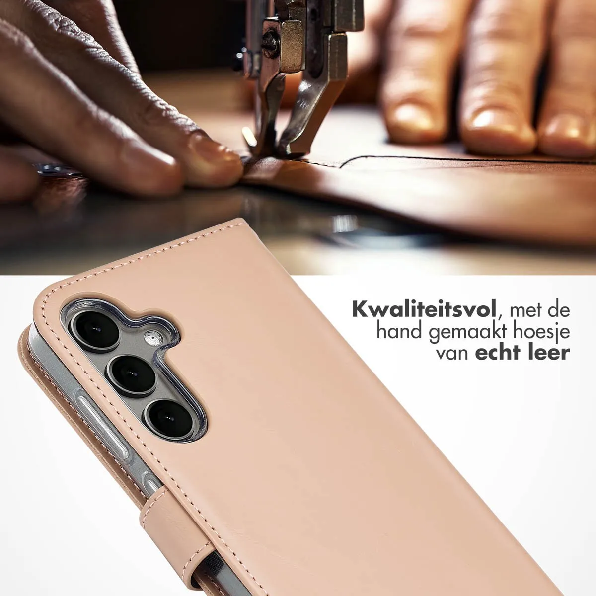 Selencia Hoesje Samsung Galaxy S25 Plus Echt Lederen Bookcase - 3 Pasjes - Lichtroze