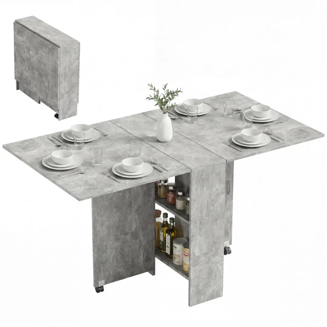 HOMCOM-Opklapbare eettafel-spaanplaat-75x140x74cm-Grijs