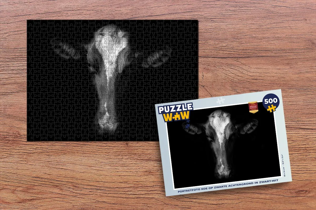 PuzzleWow Legpuzzel Portretfoto Koe 500 Stuks - Multicolor