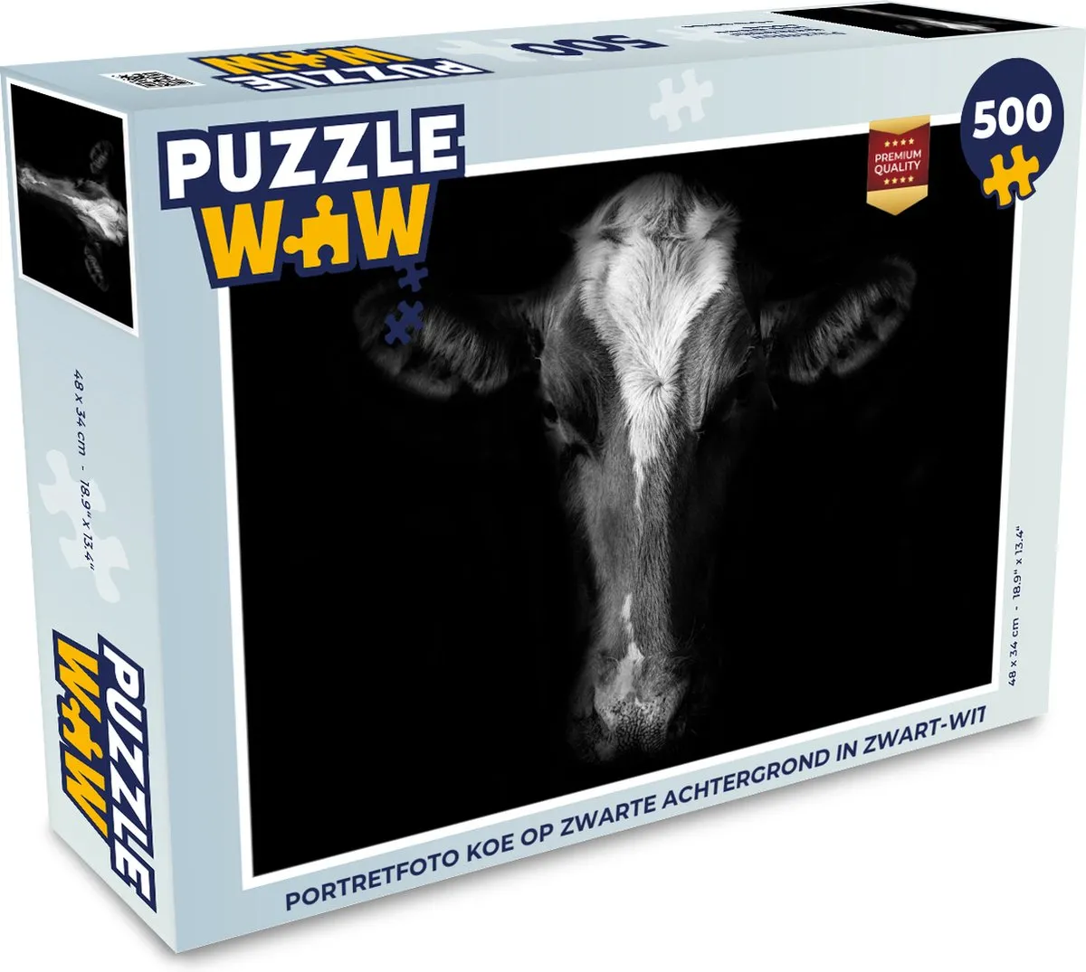 PuzzleWow Legpuzzel Portretfoto Koe 500 Stuks - Multicolor