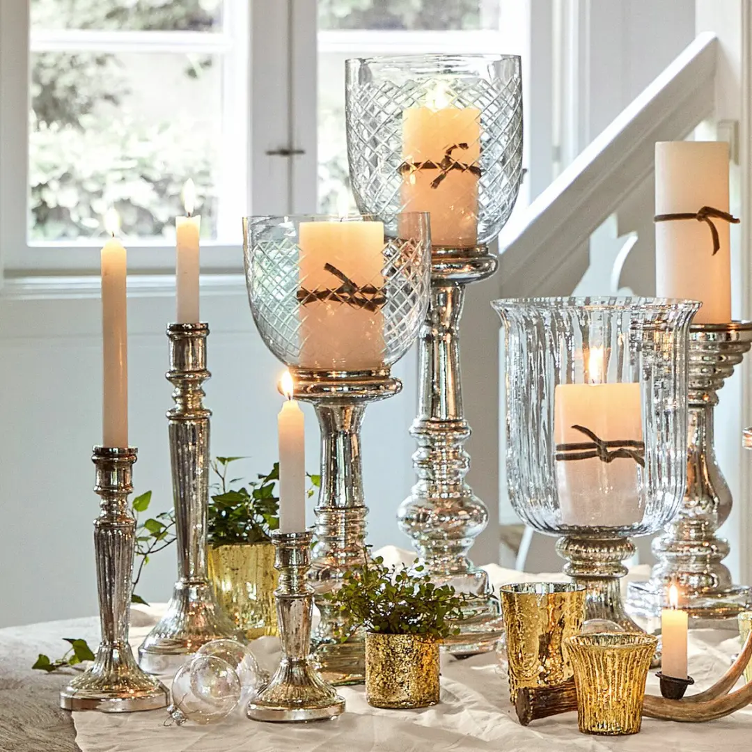 Loberon Layci Kaarsenstandaard - 2 Stuks - Zilverkleurig/Heldere Glazen - afbeelding 4 van 4