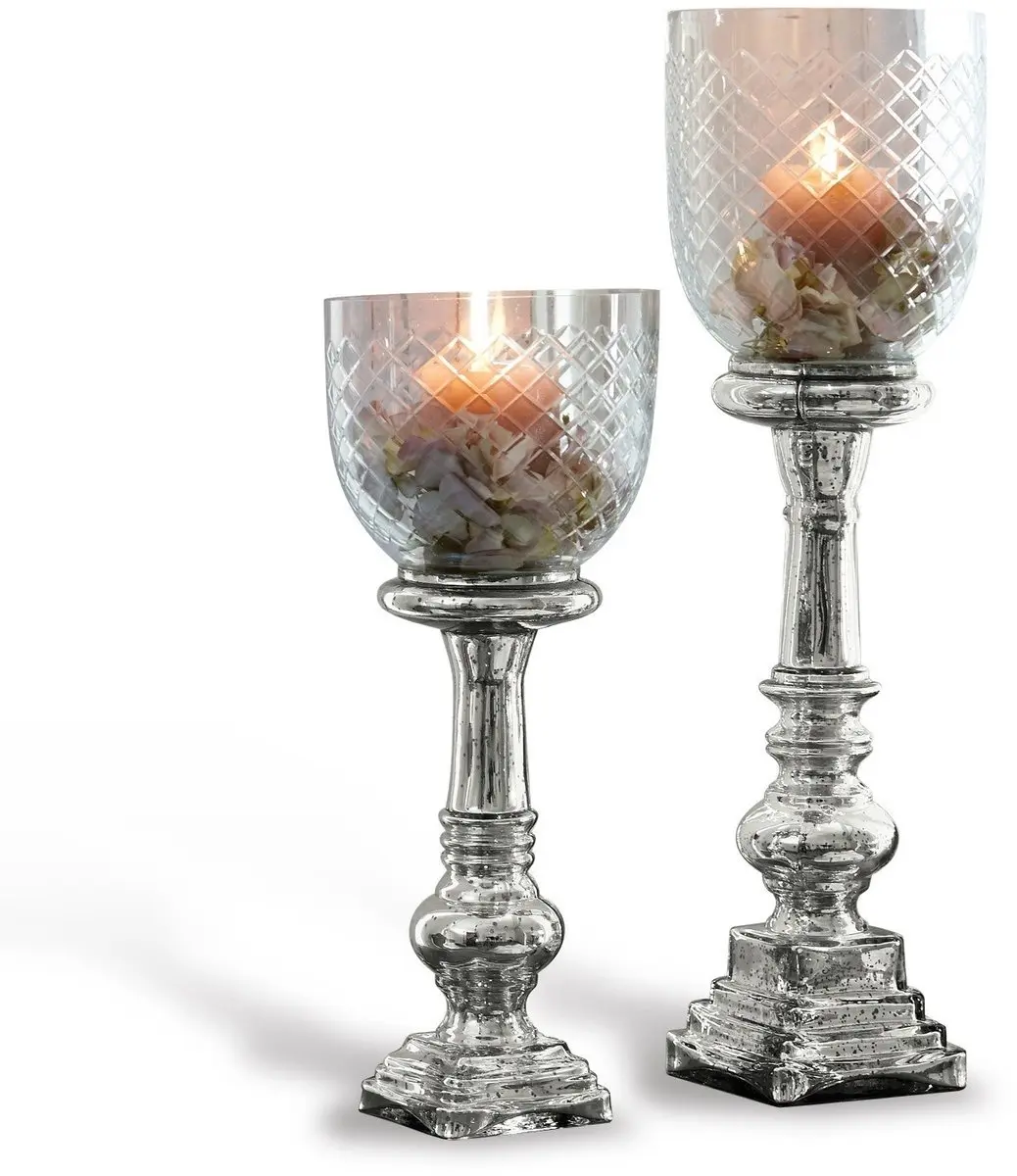 Loberon Layci Kaarsenstandaard - 2 Stuks - Zilverkleurig/Heldere Glazen - afbeelding 3 van 4