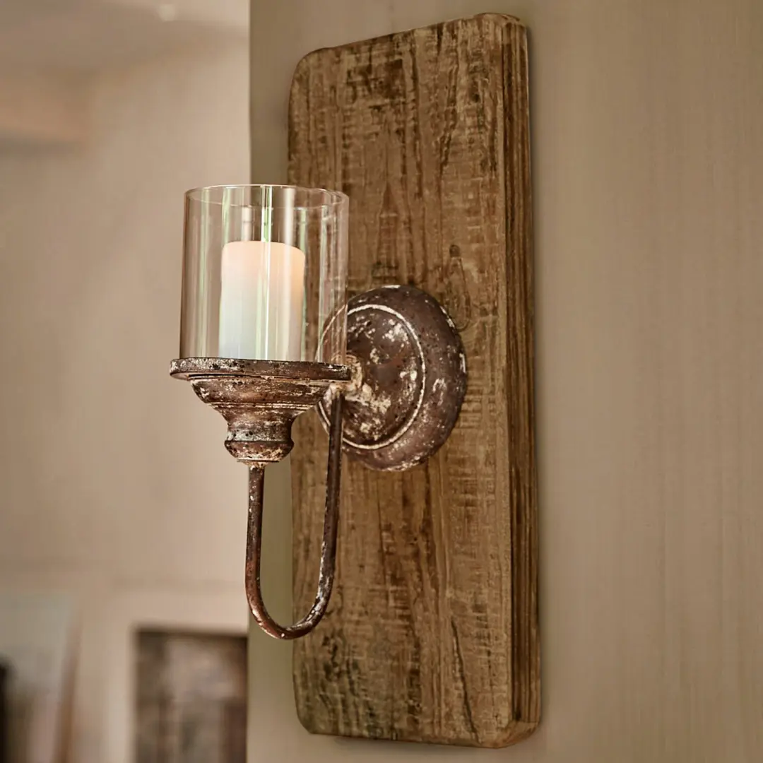 Loberon Vios Wandkaarsenhouder - Antiekbruin/Heldere Glas - afbeelding 4 van 4