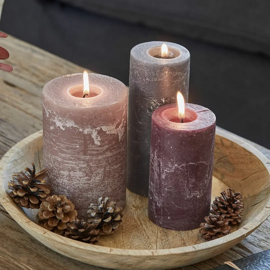 Loberon Pretin Kaarsen - 3 Stuks - Ø7cm - Roze/Paars/Grijs - afbeelding 4 van 5