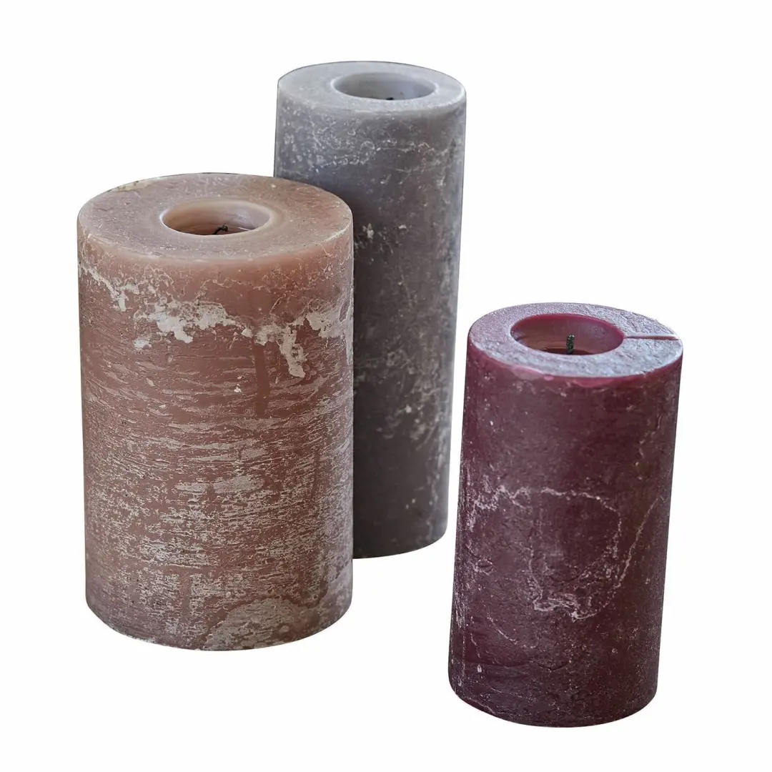Loberon Pretin Kaarsen - 3 Stuks - Ø7cm - Roze/Paars/Grijs - afbeelding 2 van 5