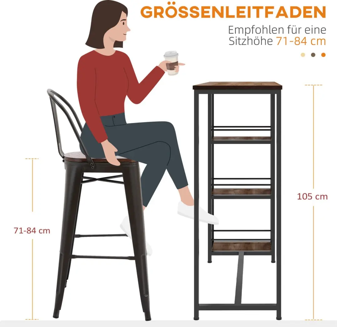 Homcom Bartafel Industriële Stehtisch 120x40x105cm - Zwart Bruin - afbeelding 4 van 6