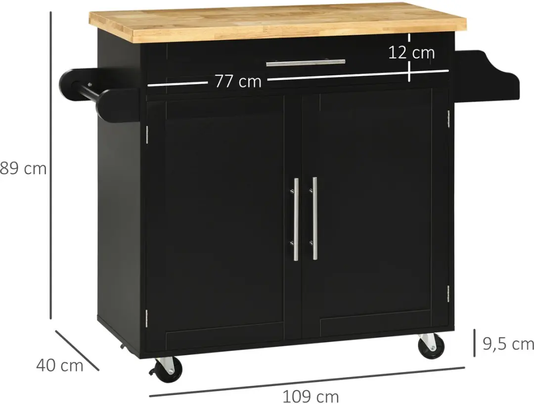 Homcom Keukentrolley Serveerwagen 109x40x89cm Zwart - afbeelding 6 van 6