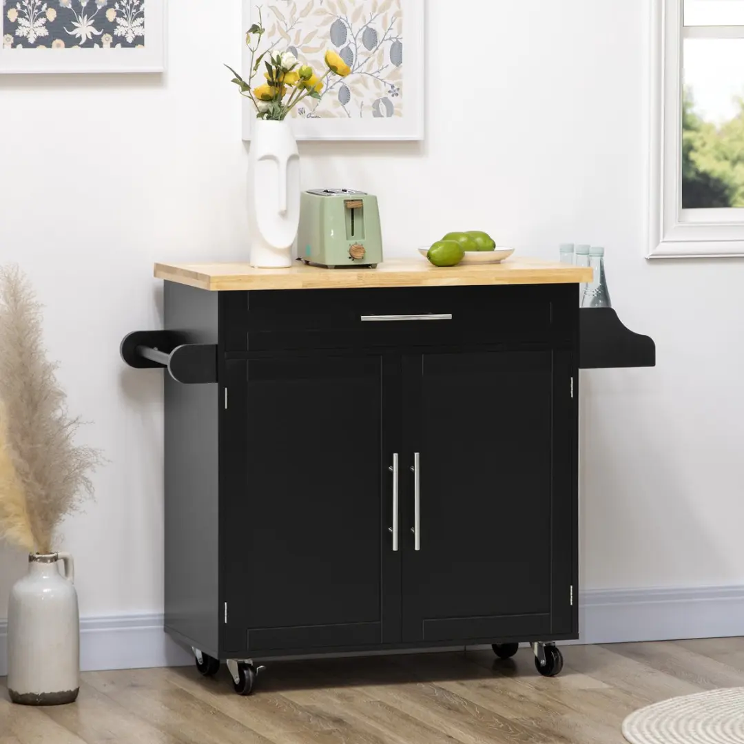 Homcom Keukentrolley Serveerwagen 109x40x89cm Zwart - afbeelding 2 van 6