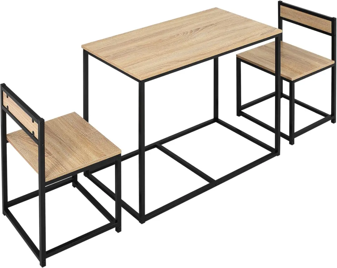 HOMCOM-Essgruppe-Spanplatte, Metall-90L x 47B x 76H cm-Eiche