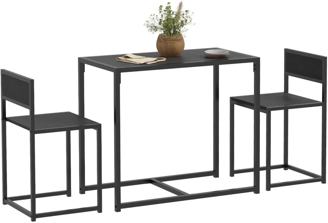 HOMCOM-Essgruppe-Metall, MDF-90L x 47B x 76H cm-Schwarz