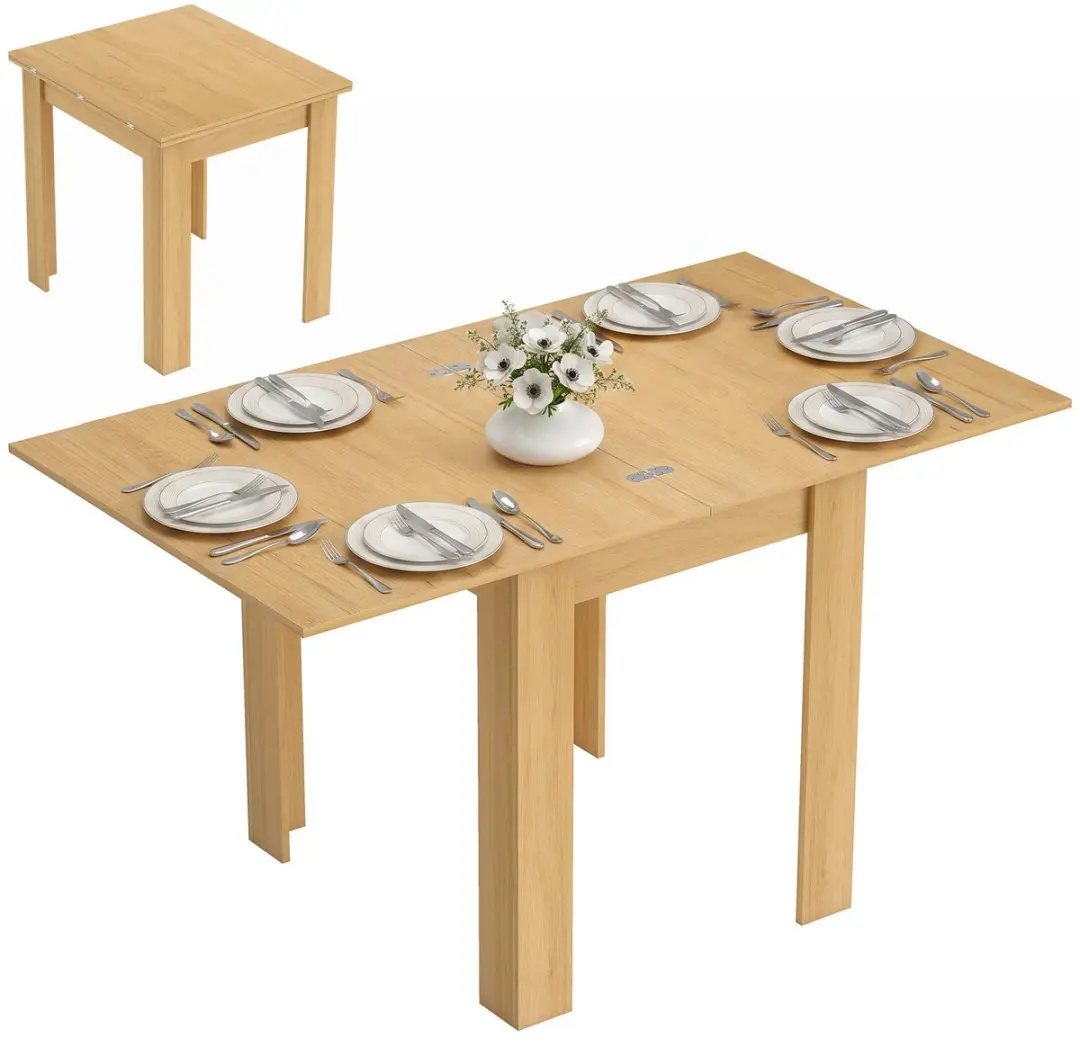 HOMCOM Extendable Dining Table-Spanplatte, Stahl-140 x 80 x 77,5 cm-Naturholz