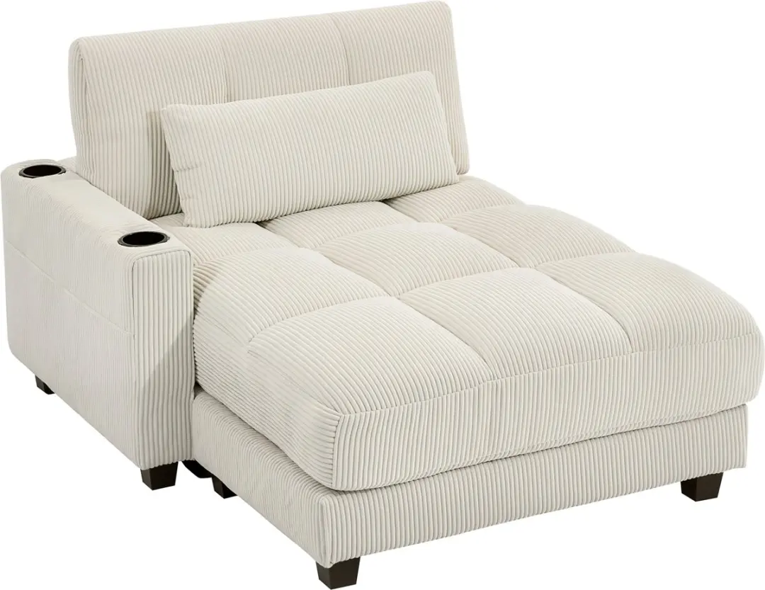Homcom Sofa Bed-Polyester, Meerlaags bord-147L x 114B x 86H cm-Crèmewit