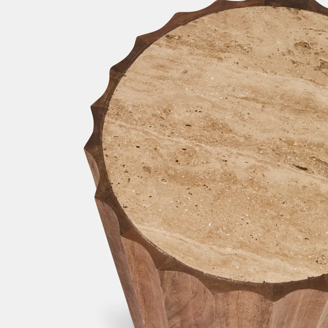 Loberon Olvéran Bijzettafeltje - Ø39,5cm - Bruin/Beige - afbeelding 3 van 5