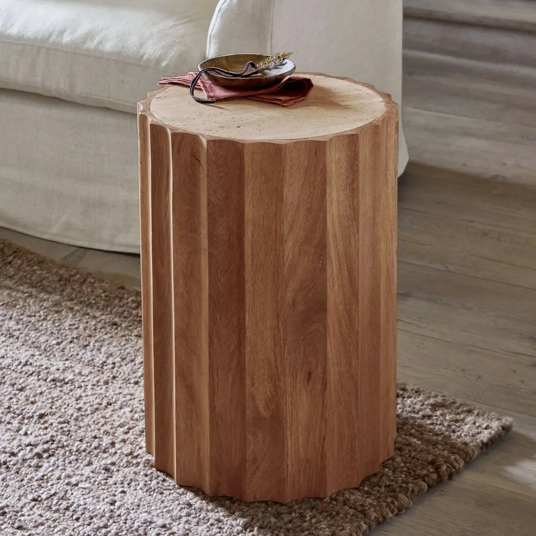 Loberon Olvéran Bijzettafeltje - Ø39,5cm - Bruin/Beige - afbeelding 4 van 5