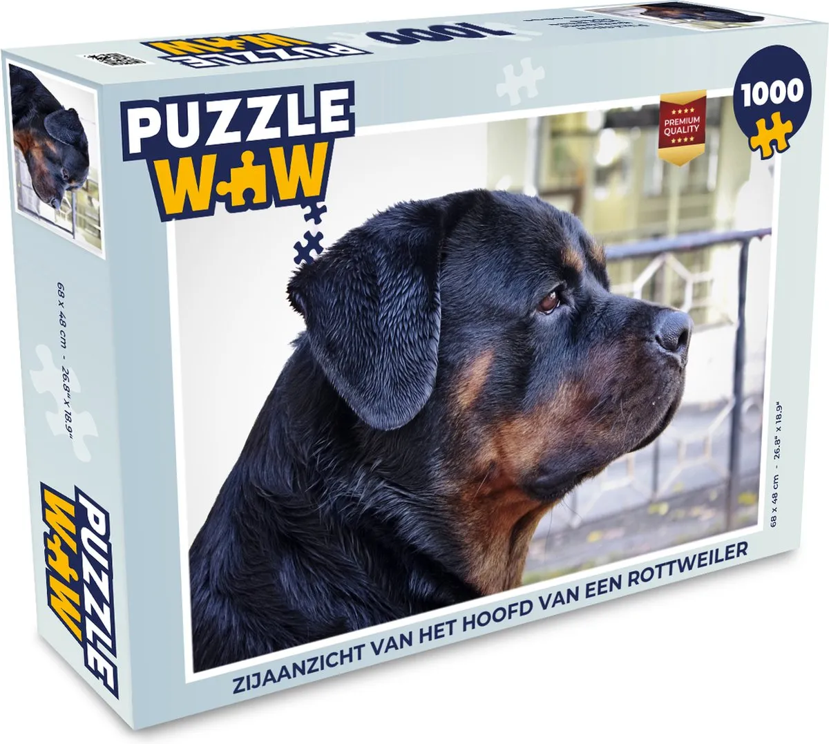 PuzzleWow Rottweiler Hoofd Legpuzzel 1000 Stuks - Multicolor