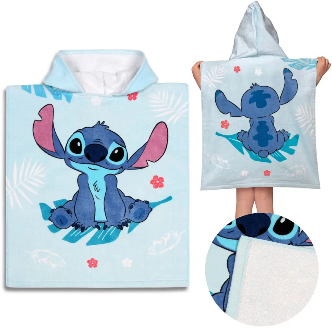 DISNEY Stitch Zwembadlaken voor kinderen, SNELDROGENDE poncho met capuchon voor