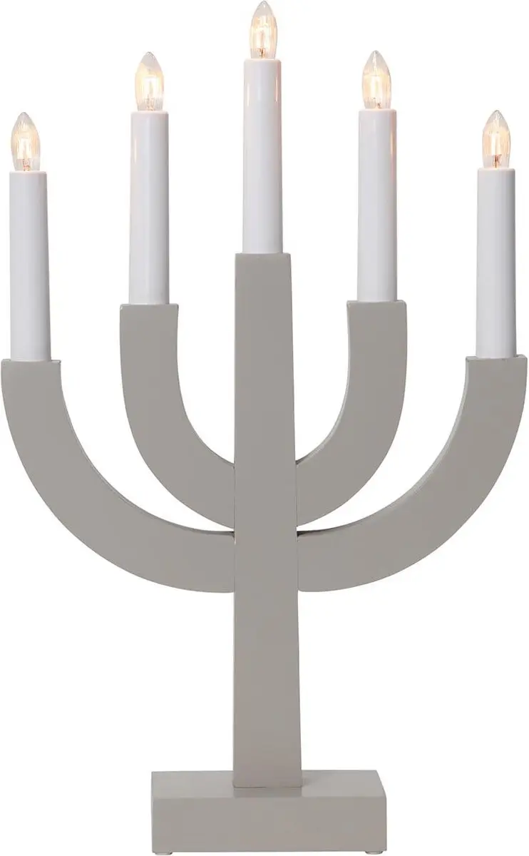 Kandelaar 'Selma' van gelakt grenenhout, grijsbeige, 5-lichts, E10-lamp, H 40 cm
