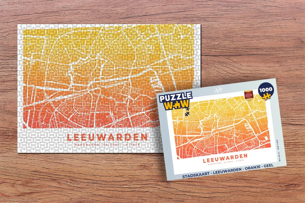 PuzzleWow Leeuwarden Stadskaart Puzzel 1000 Stuks - Multicolor