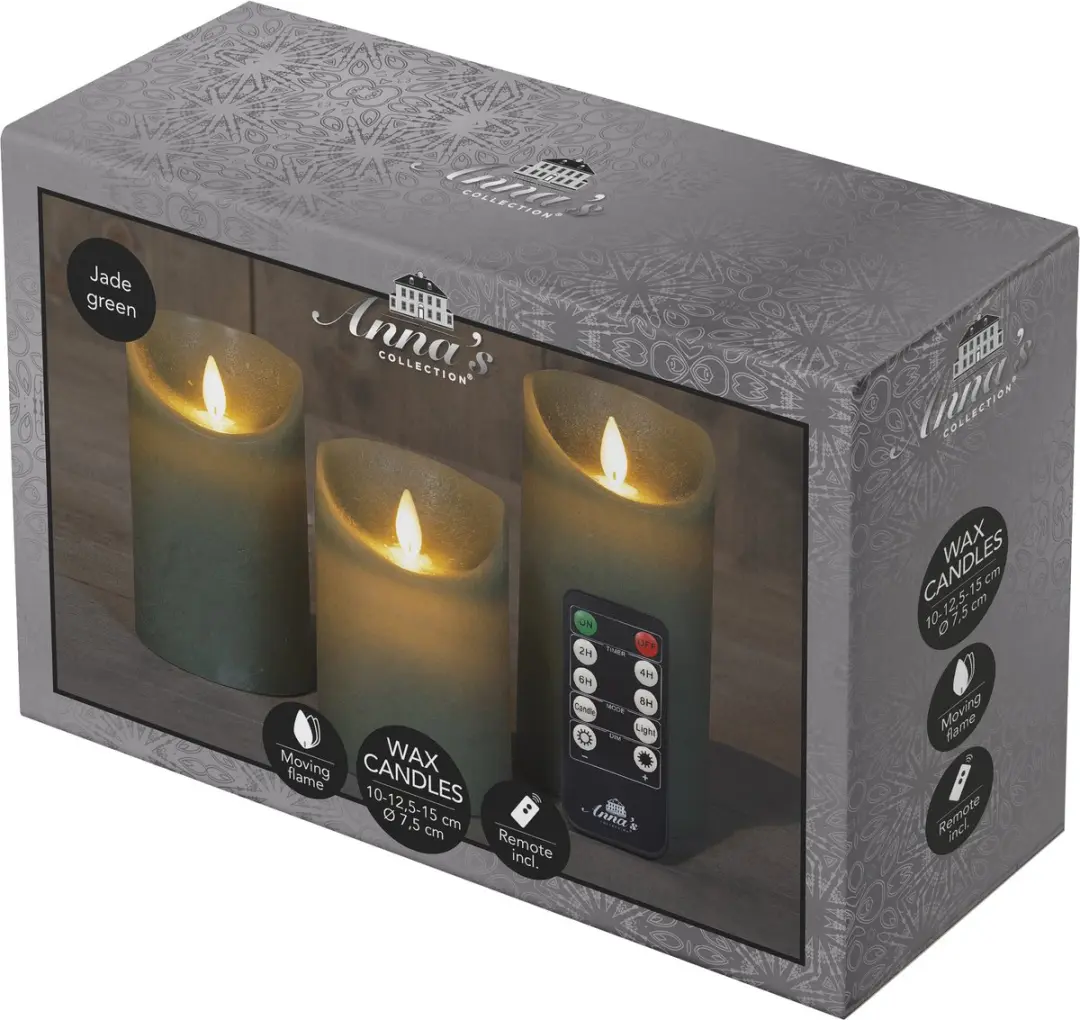Anna's Collection LED Kaarsen Set 3 Stuks - Jade Groen - afbeelding 3 van 5